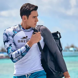 Traje de buceo deportivo de secado rápido para hombre, traje de buceo de manga larga, traje de baño de playa, traje de surf de cuerpo dividido de esnórquel