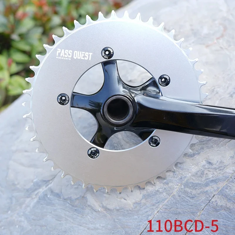 

110BCD Узкая широкая звездочка AERO с пятью когтями, 38-58 т, серебристая для поддержки дорожного и складного велосипеда, 10/11/12 скоростей, обычные цепи