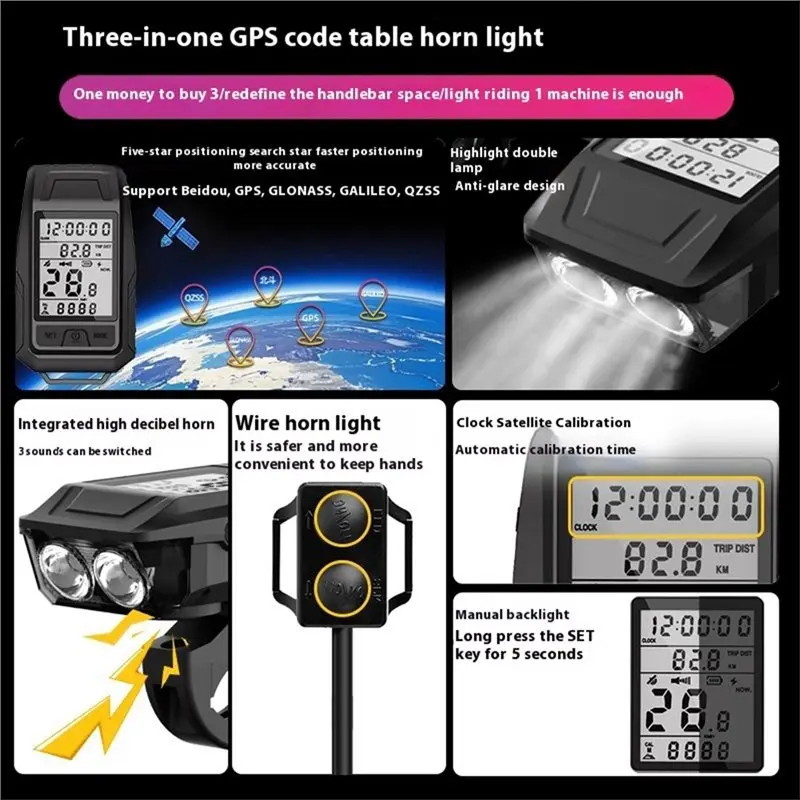 

Многофункциональный GPS-спидометр CGDS-3 3-в-1: передний фонарь, звуковой сигнал, велосипедный фонарь, аксессуары для велосипеда