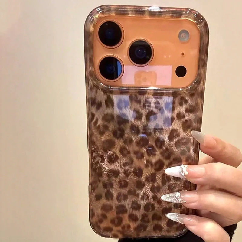 Funda Protectora de Lujo con Estampado de Leopardo Marrón IMD Glacier para iPhone 17 16 15 14 13 12 11 Pro Max XS X XR 7 8 Plus 16E 17 Air