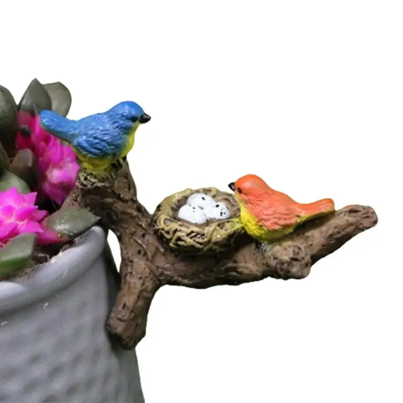 Miniature Figurines Pot Hugger Tabletop Decorative Miniature Ornament Garden Bird & Nest Outdoor Ornaments Plant Pot Vase Hugger