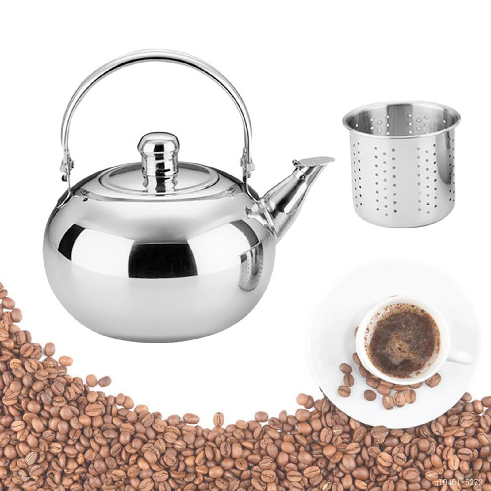 Stainless Steel Material Teapot with Infuser Filter, Coffee Kettle, Tea Jug, Home Office Tools, 0.8 L, 1.2 L, 1.8 L, 2.5L, 1Pc