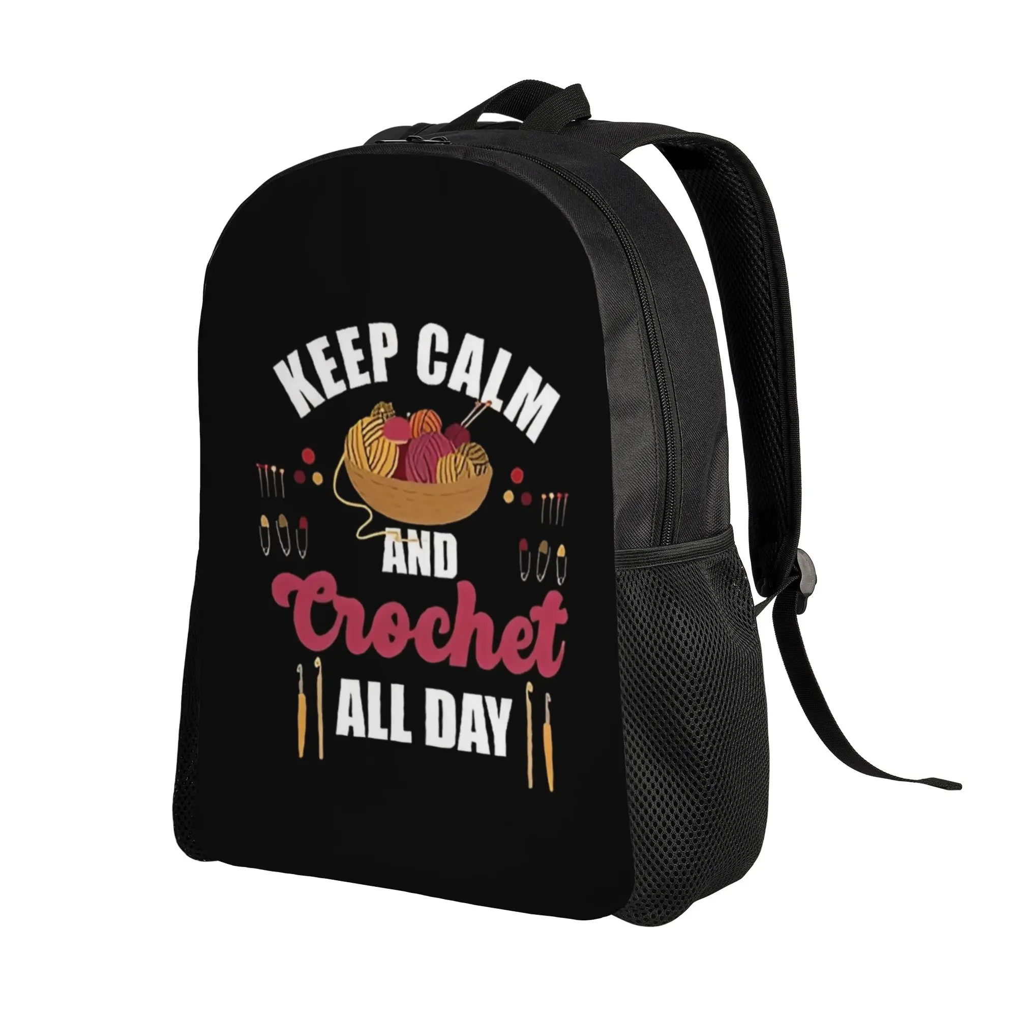 Back to school season Keep Calm and Crochet All Day Rucksack  Female Harajuku Design Backpack