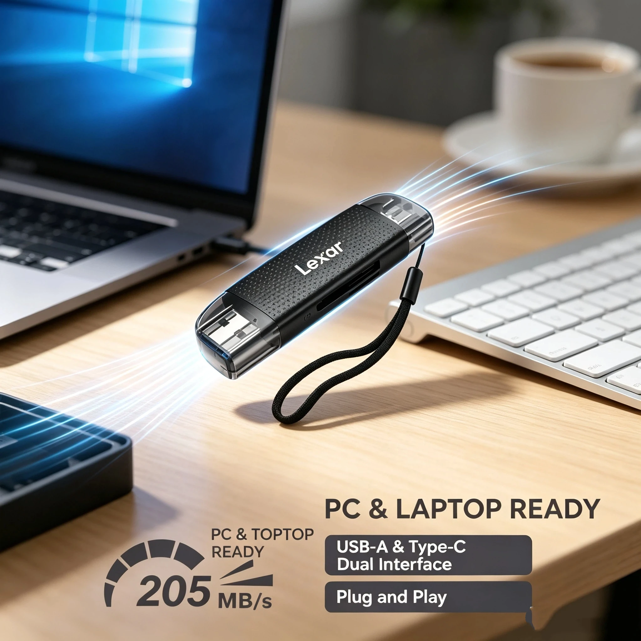Lexar USB C Card Reader for Photographer Camera SD TF Card Reader 205MB/s USB 3.2 Dual Slot USB A Type C Adapter
