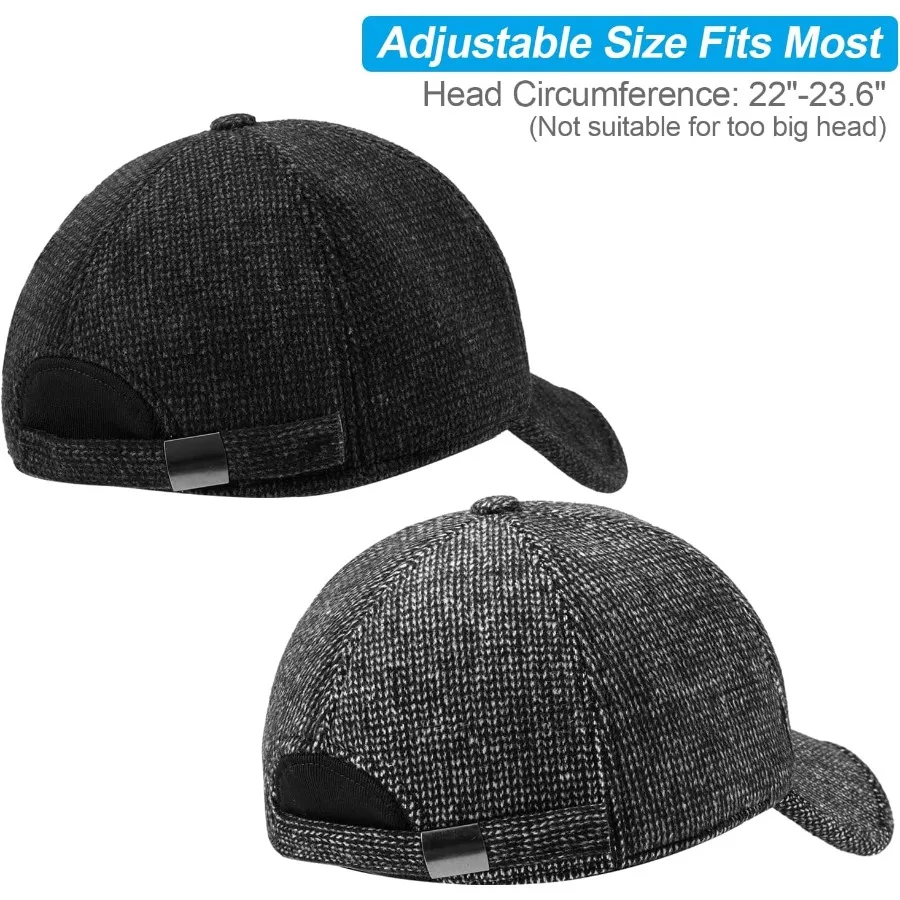 2 Paket Topi Baseball Musim Dingin Pria dengan Penutup Telinga Topi Baseball Musim Dingin dengan Penutup Telinga untuk Pria Berjalan di Luar Ruangan Berlari