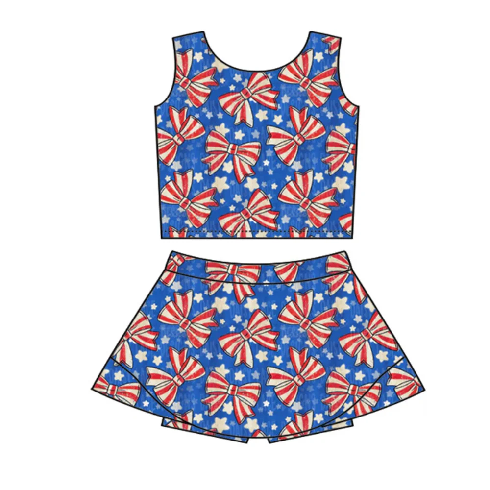 Wholesale Toddler Girl Shorts Set Star Bow Summer Sleeveless Kids 4th of July Outfits Baby Romper