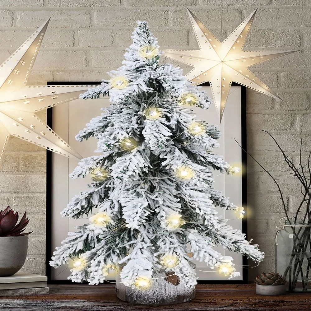 45/60/75cm Artificial Christmas Tree PVC Material With Lights/No Lights Xmas Tree Statue Flocked Texture Flocking Christmas Tree
