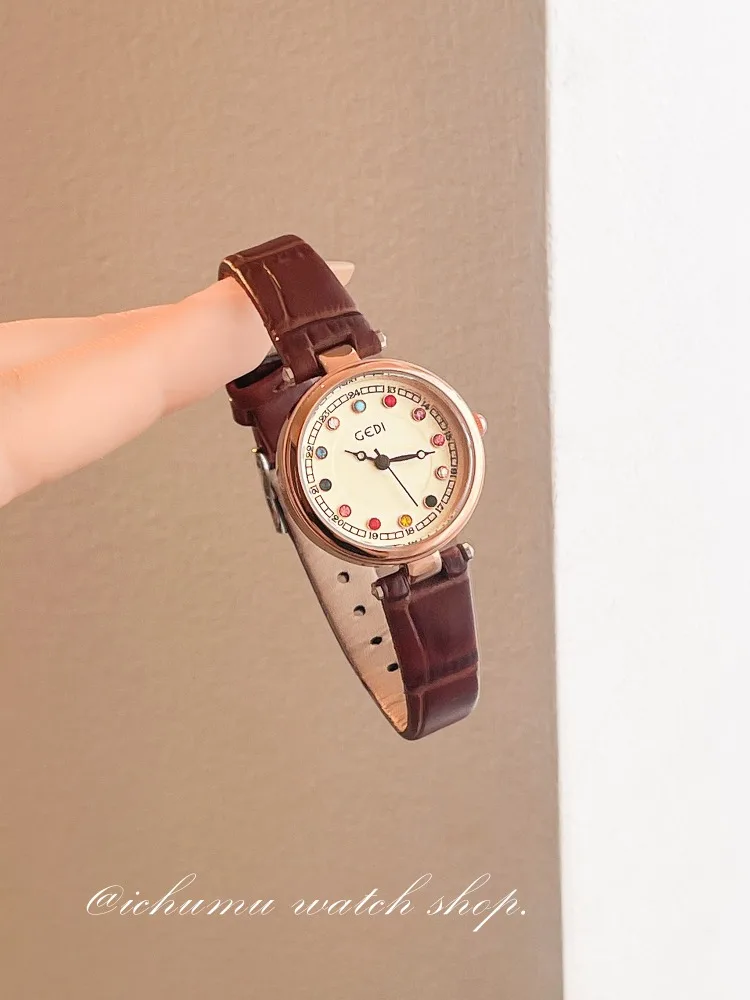

Elegant Ladies Watch Fashion Color Personality Dial Exquisite Leather Ladies Clock Simple Women's Quartz Watch