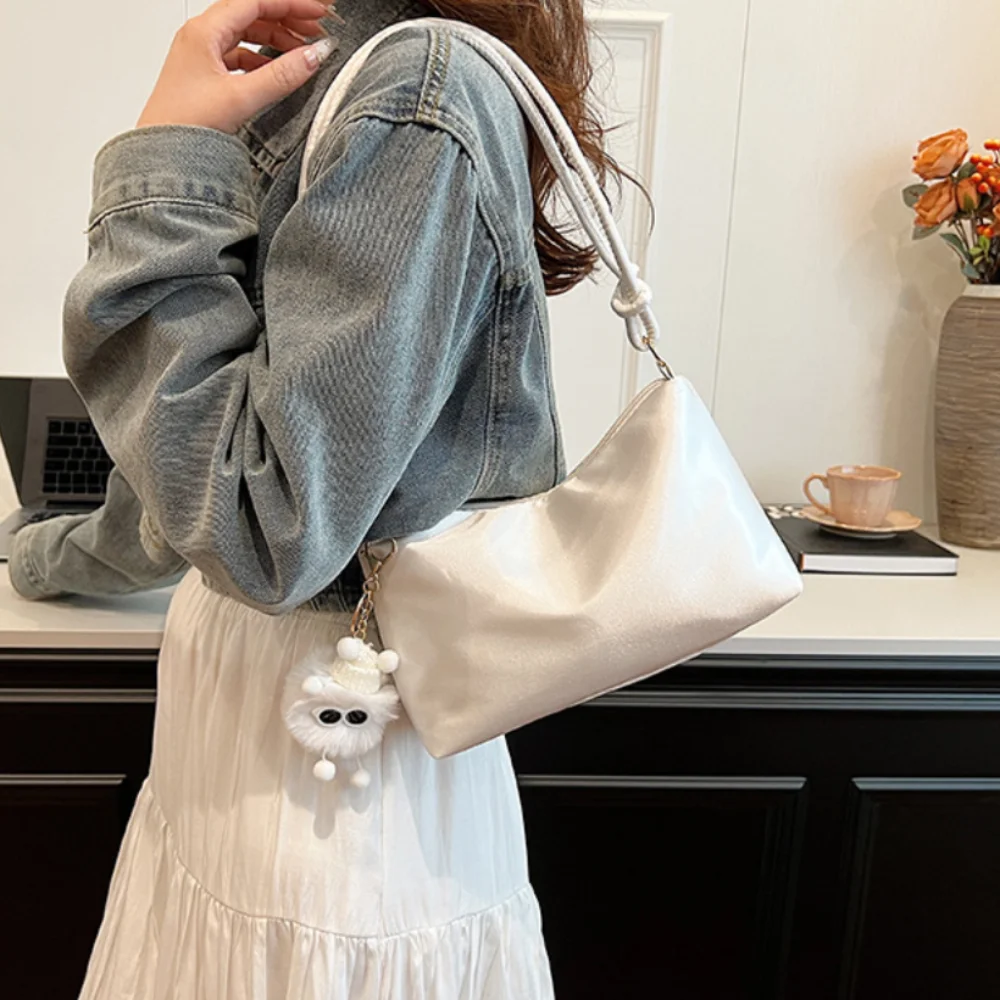 Casual Solid Color Fashion Elegant Shoulder Bag Smooth Cloth Satin Underarm Bag Leisure Tote Bag Lady Minimalist Handbags Purse