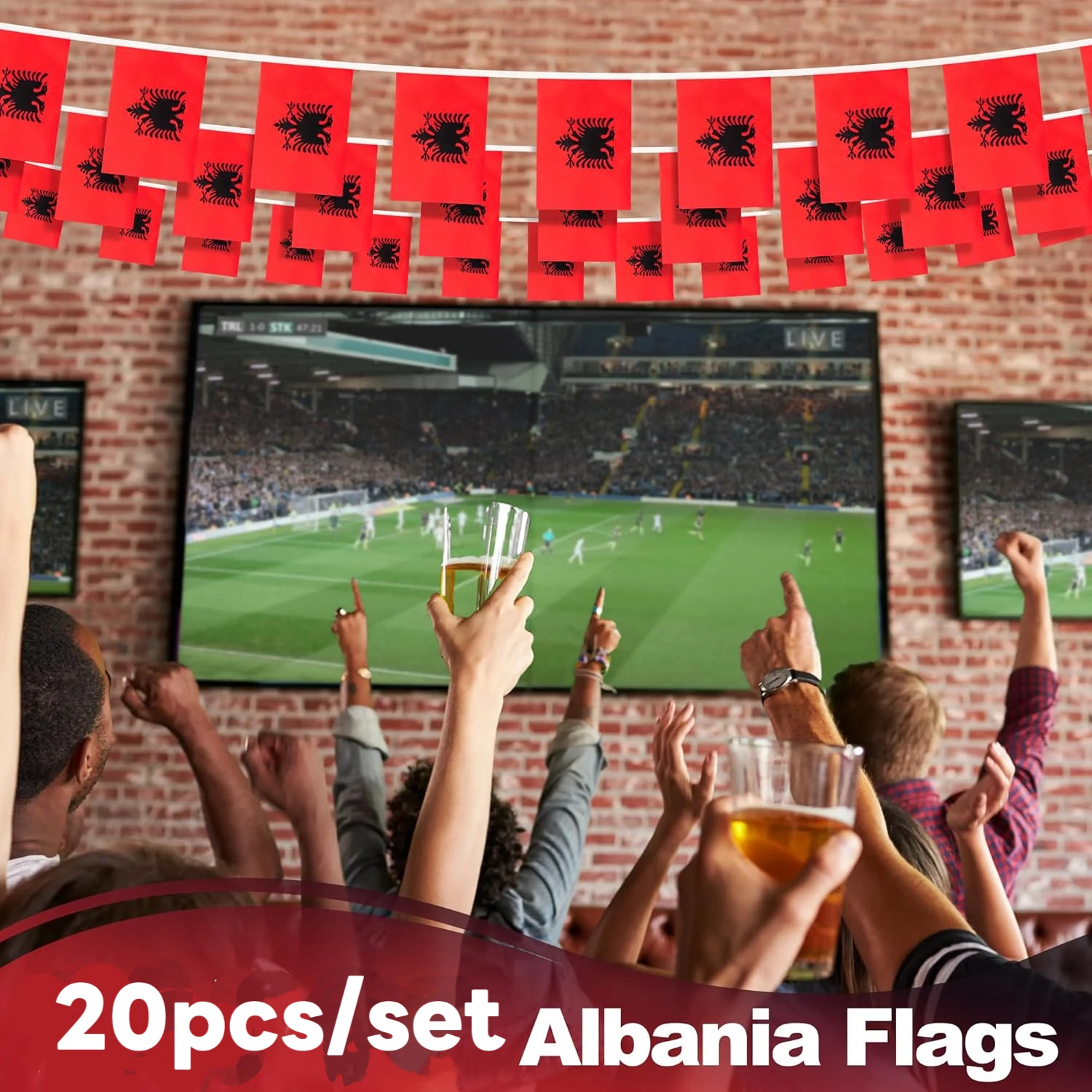 Bandera Albania 14x21 cm – Banderín cadena para festivales - imagen 3