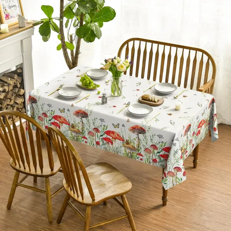 VIKAMA Watercolor Mushroom Butterfly Tablecloth Waterproof Wrinkle Resistant Rectangular Dining Table Cover