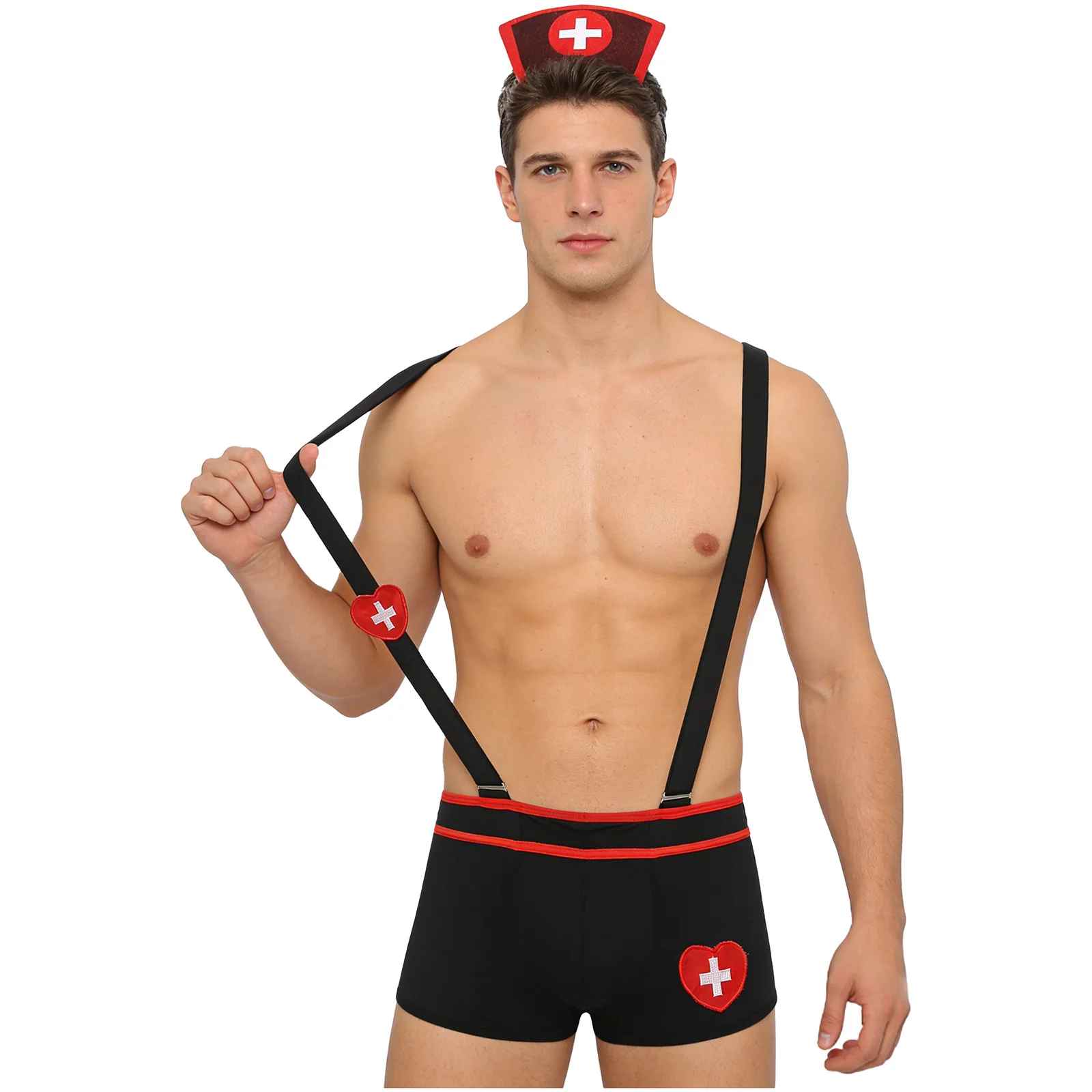 

Комплект косплей-белья для мужчин-драг-квин: медсестра, с головным убором, с выступающим карманом, кросс-слинг, боксеры, манкини, трусы для кроссдрессинга геев