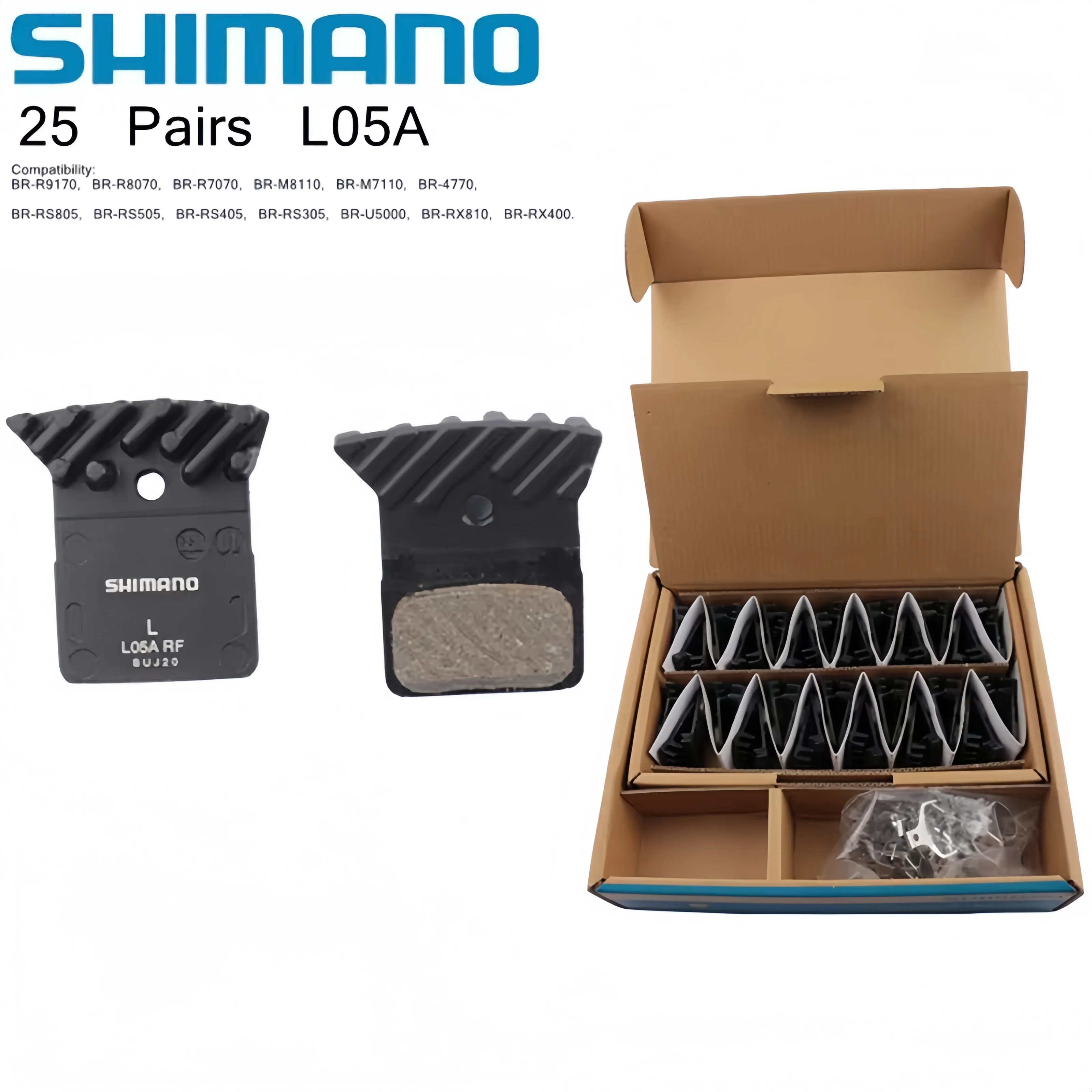 Shimano 25 Pairs L05A Road Bike Resin Brake Pads Ice Tech Cooling Fin for Ultegra R9170 R8070 R7070 RS805 XTR M9100 Bicycle Part