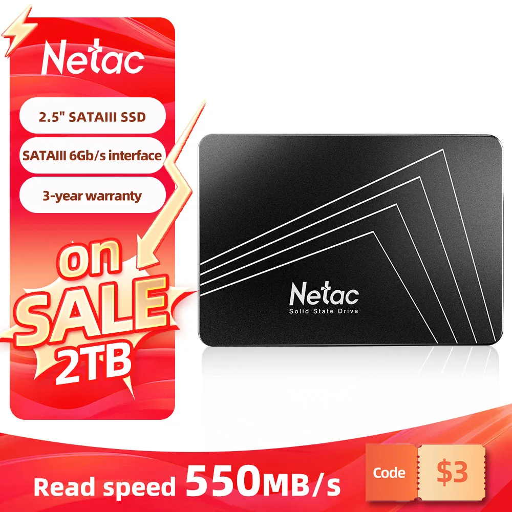 Netac-SATA SSD Hard Drive, 2TB, 2,5 ", Solid State Drive, HDD, Interno para Laptop, Desktop