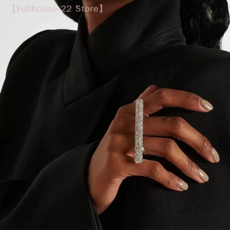 【MAX-22】 bague longue pour femme, deux doigts, accessoires faits à la main, strass géométriques scintillants de dubaï, anneaux ouverts pour fête