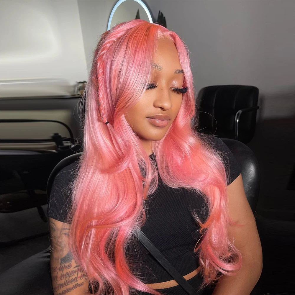 

Wigs on Clearance Sale 13x4 Pink Lace Front Wig 100% Human Hair Body Wave Pink Wig Pre Plucked For Women Colored Blonde 613 Wig