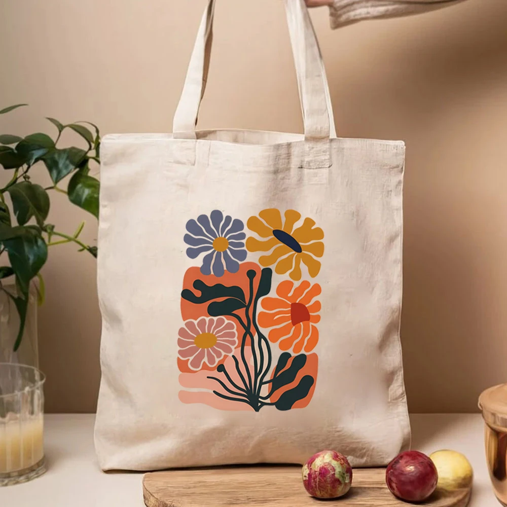 Matisse Inspired Flowers Print Tote Bags Beautiful Flowers Shopping Bag Large Capacity Canvas  Book Lover Gift Female Lovely Bag