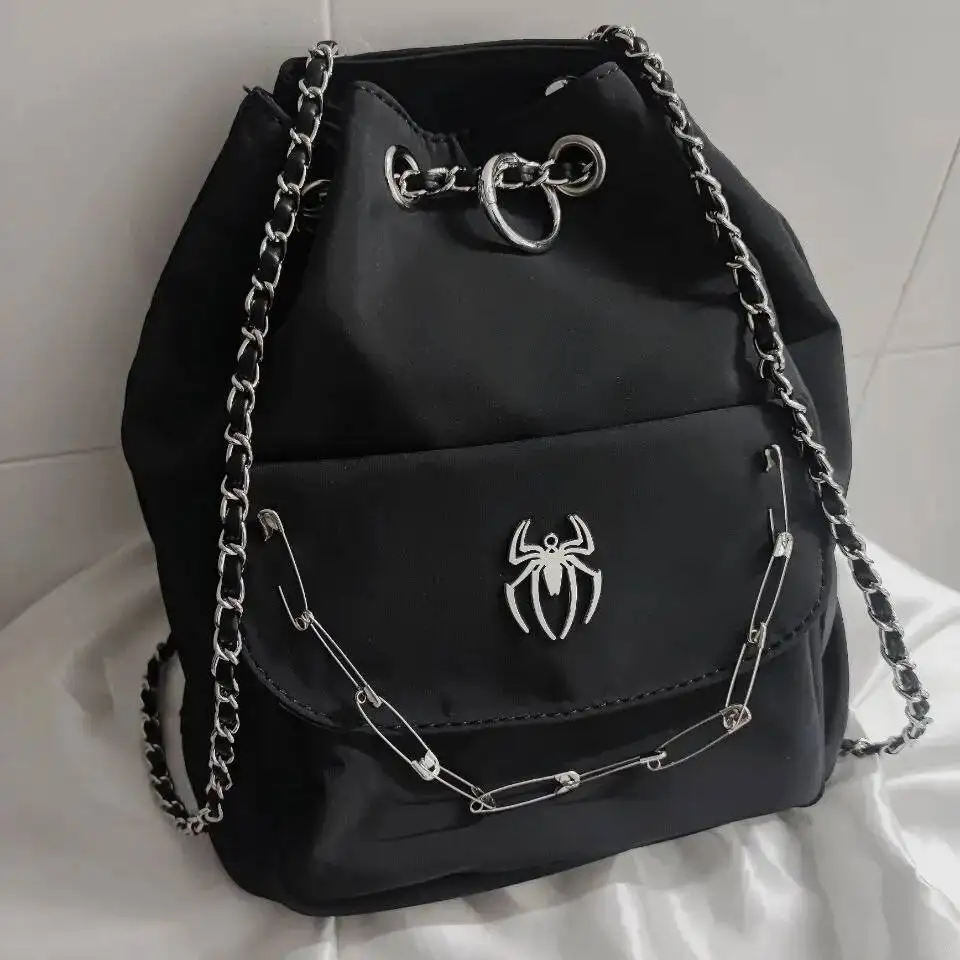 Bloom Gothic Black Y2k Backpacks Women New Punk Dark Hot Girls Chain Casual Backpack Ladies Haruku Vintage Mochila Aesthetic