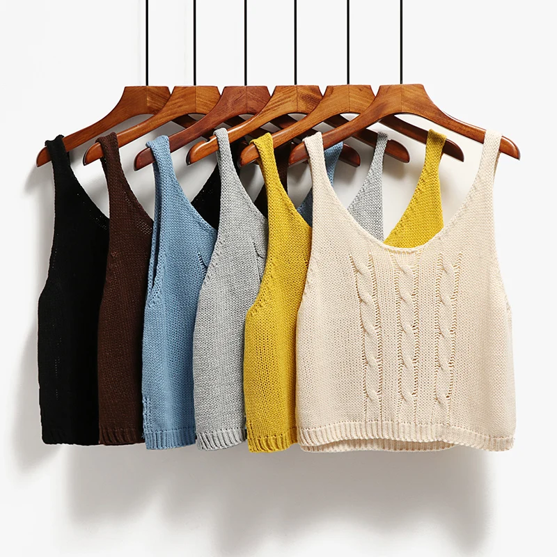 

Knitted ort Vest Women's Svel V-Ne Retro Outerwear Japanese College Sle Strapl Sweet Sle Hollow out Design