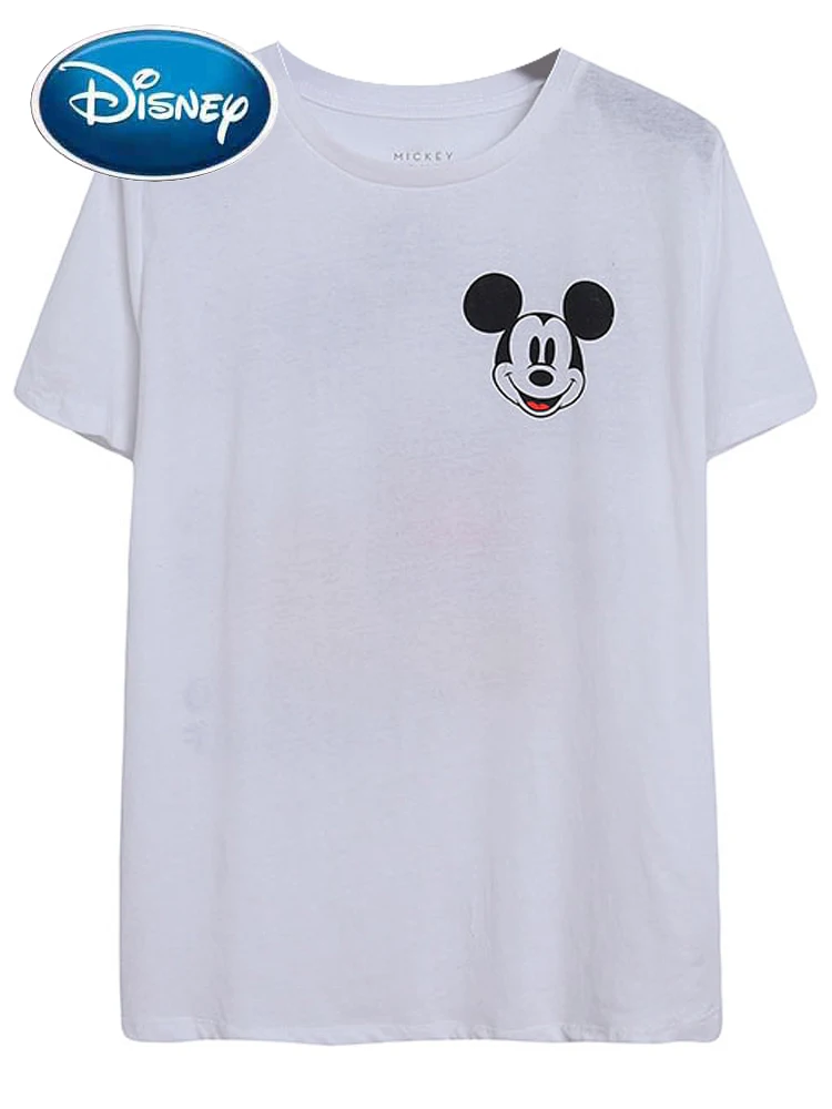 Disney T-Shirt Fashion Front Back Mickey Mouse Letter Cartoon Print Women O-Neck Pullover Short Sleeve Casual Tee Tops Summer