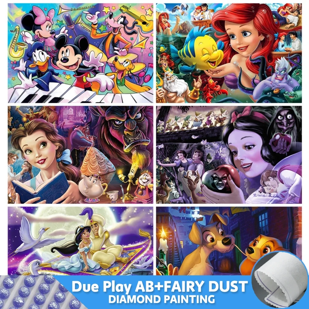 Fairy Dust Diamond Painting AB Disney Princess Full Drill Kit 5D Little Mermaid Snow White Cross Stitch Creative Decoration DIY