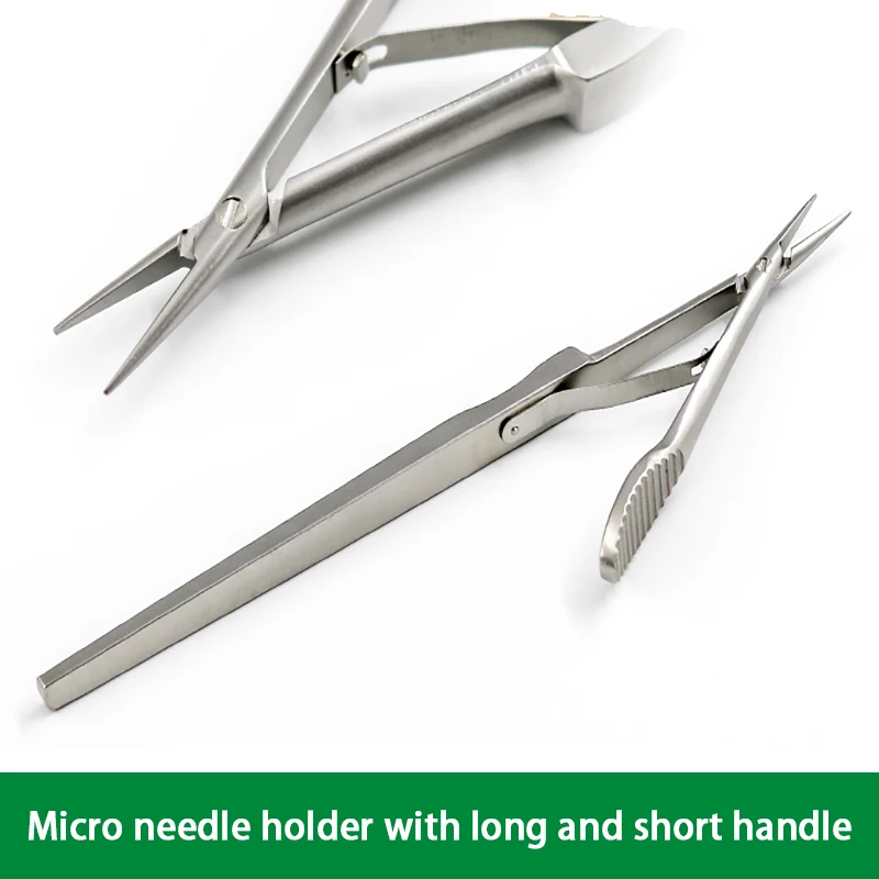 Stainless Steel Microscopic Instruments Long And Short Handle Needle Holder Needle Holder With Horizontal Stripe