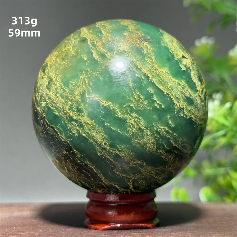 Natural Gem Emerald Mineral Crystal Ball Reiki Healing Massage Energy Divination Spiritual Meditation Home Decoration+Base