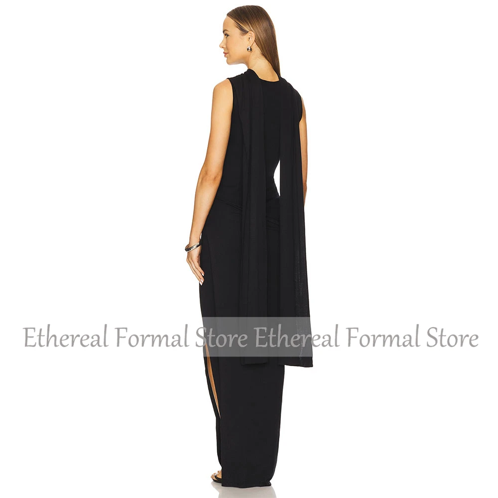 Elegant Black Evening Dress  O Neck Mermaid Women's Evening Gown  Sleeveless  Side Slit Long Formal Party Dress2025