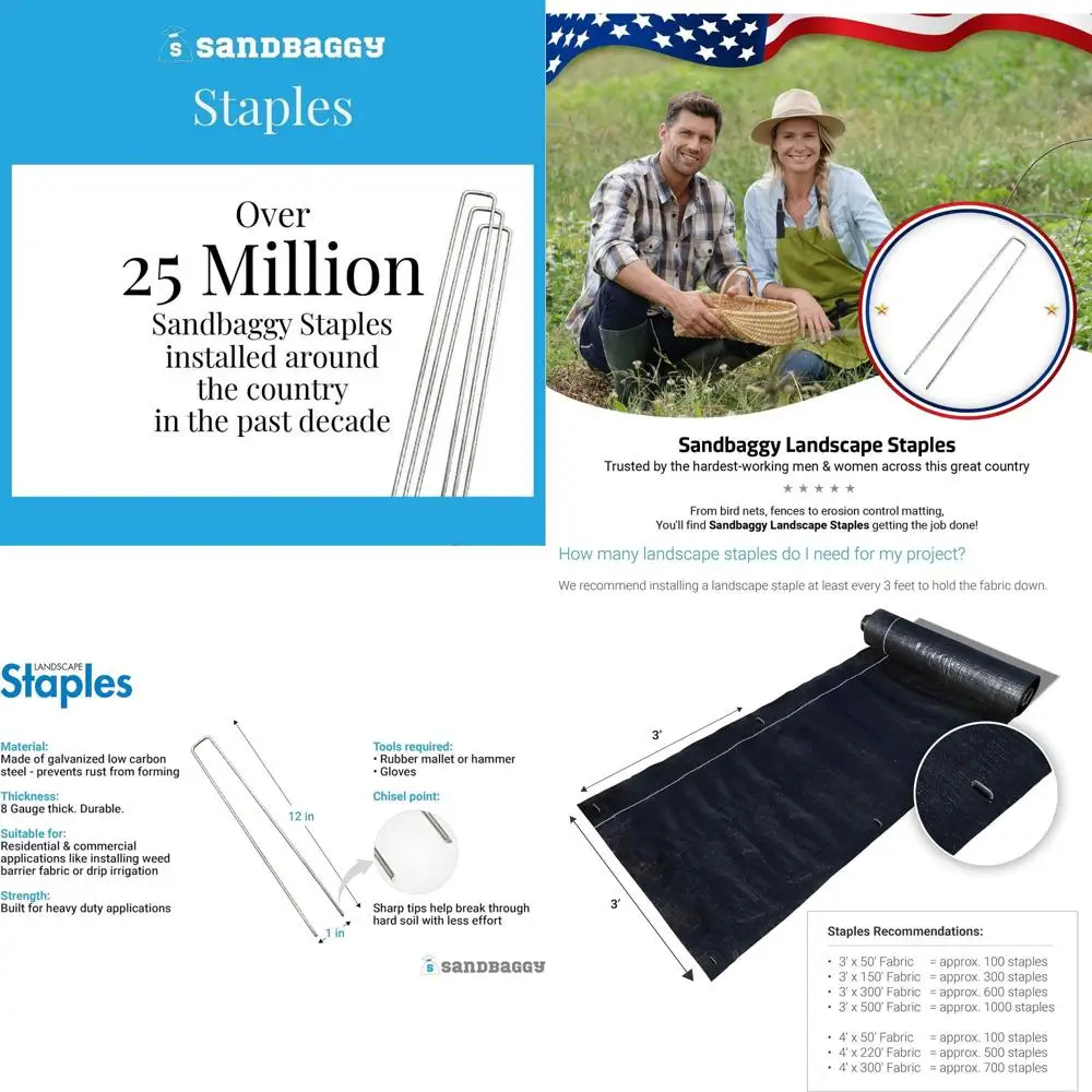 

Скобы для защиты от сорняков для сада, 12 дюймов, особо длинные - 250 штук, устойчивые к ржавчине, для фиксации грунта