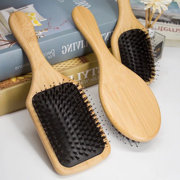 Hair Brush Natural Bamboo Handle Boar Bristles Anti-static Hair Scalp Paddle Hairbrush Gasbag Massage Comb Hair Care