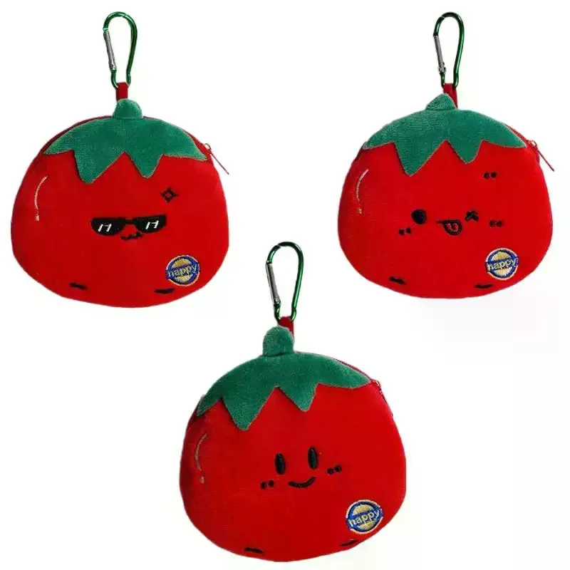 Cartoon Plush Tomato Coin Purse Pendant Cute Portable Wallet Storage Pouch Hanging Ornament Bag Decoration Accessories Gift
