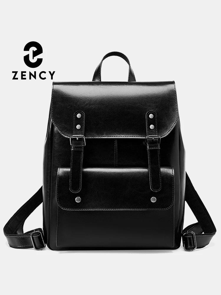 Zency England Style Genuine leather Women Backpack Large Capacity For 14 inch Laptop Preppy Style Rucksack