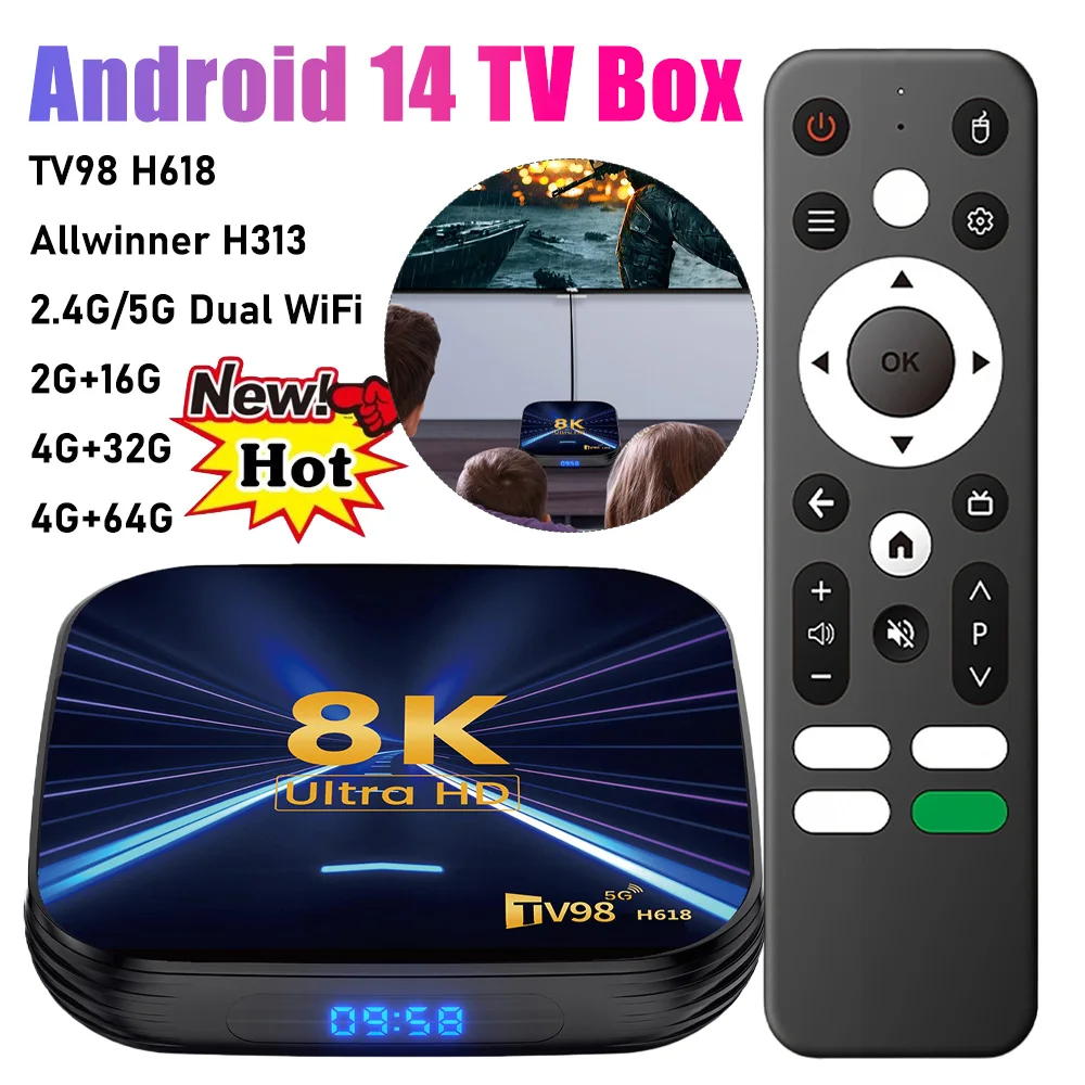 Android 14 Smart TV Box 8K HD Set Top Box 2.4G/5G Dual WiFi Android Box with Remote