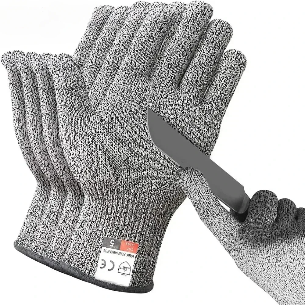 HPPE Level 5 Safety Cut-Resistant Gloves Anti Cut Proof Grey Anti-Cut Level Work Garden Butcher Gardening Handguard Kitchen Tool
