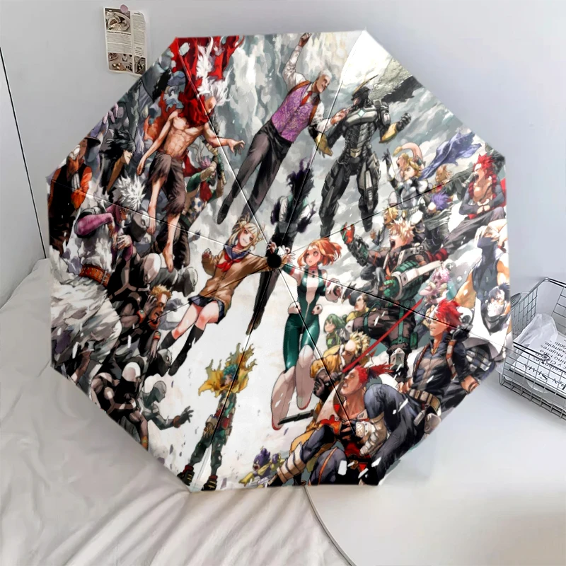 My Hero Academia faltbarer Regenschirm mit Aufdruck, modischer Sonnenschutz mit 8 Rippen, automatisches Öffnen, bestes Weihnachtsgeschenk -xia89