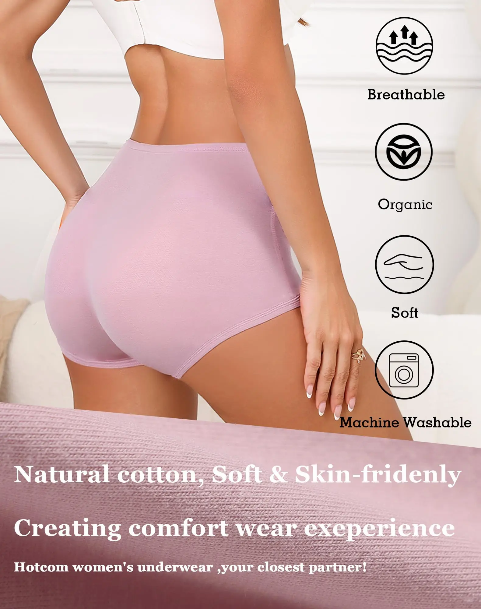 6pcs Middle Waist Cotton Underwear for Women Soft Breathable Ladies Panties with Floral Print Full Coverage Briefs