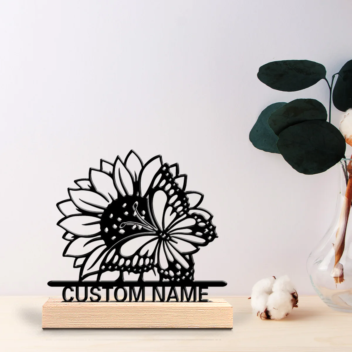 1 قطعة الجمال شخصية مخصصة الزهور والفراشات تماثيل معدنية فن معدني مع قاعدة خشبية مناسبة كهدية زوجين ، Rom