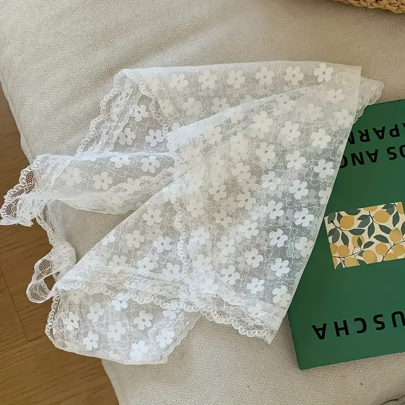 

Lace Flower Headband Elegant Temperament Women Lace Flower White Sweet Triangle Scarf Thin Breathable Ribbon Artistic Travel