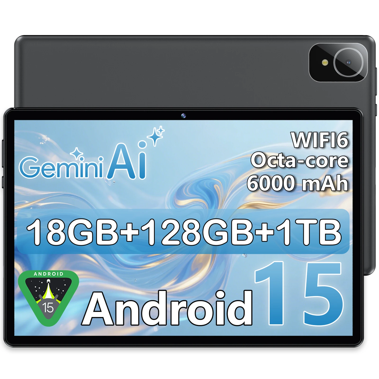 Android 15 Tablet 10 inch 18GB+128GB 1TB Expand 2.0Ghz CPU Octa-Core Tablet PC 6000mAh Dual Camera Widevine L1 GMS