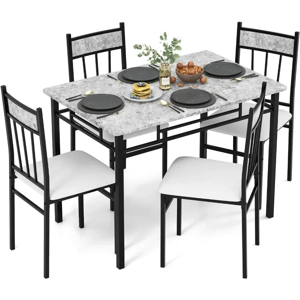 Dining Table Set for 4, Kitchen Room Table Set with Metal Frame & Padded Seat, Dining Table and Chairs Set of 4