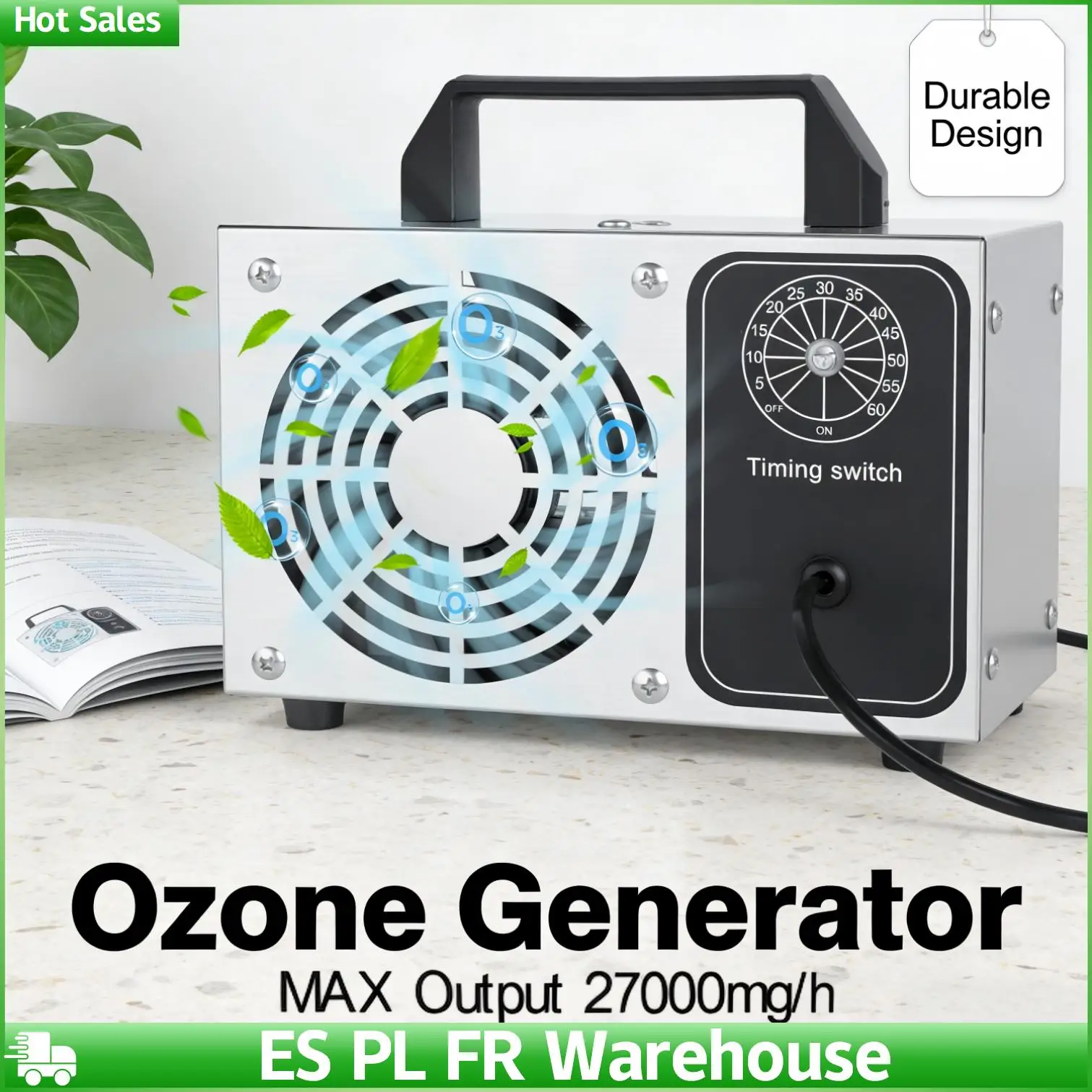 Generador de Ozono de 27 g/h, Eliminador de Olores, Purificador de Aire para el Hogar, Coche, Granja, Sótano, Baño, Eliminación de Humo y Olor de Mascotas