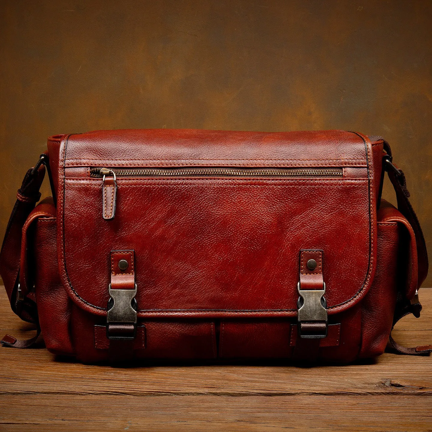 Retro Trend Handmade Genuine Leather Shoulder Bag, Horizontal Men's Bag, Casual Top-Grain Vegetable-Tanned Leather Crossbody Bag