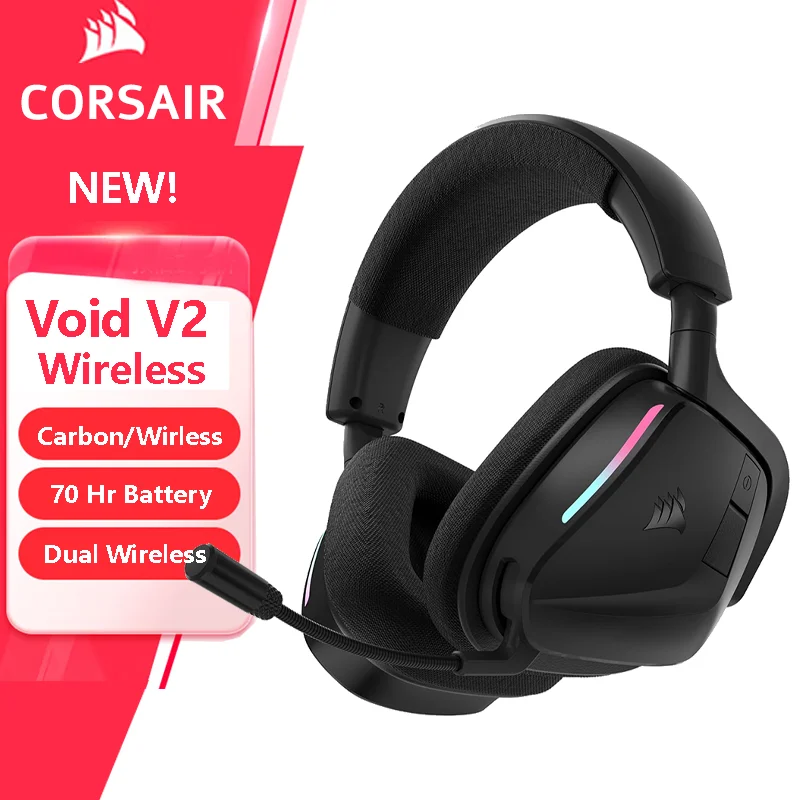 Беспроводная игровая гарнитура Corsair Void v2 с Bluetooth для ПК, PS5, PS4, Switch, Mobile — Dolby Atmos, аккумулятор 70 часов