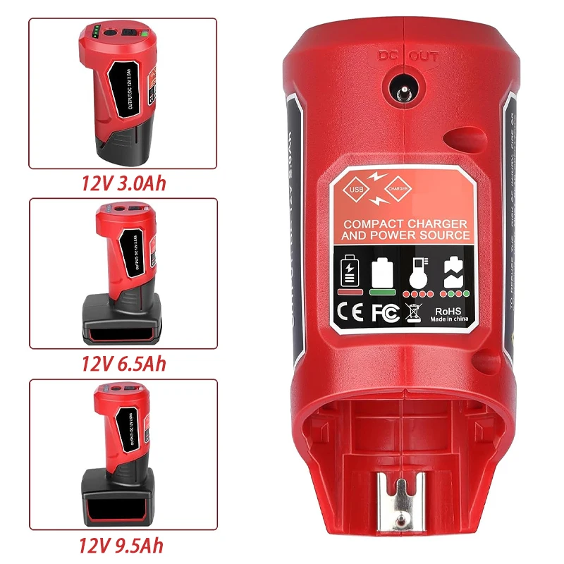 Battery Charger USB Adapter for Milwaukee 12V Lithium Battery Power Source Replacement Adapter Charger for Milwaukee