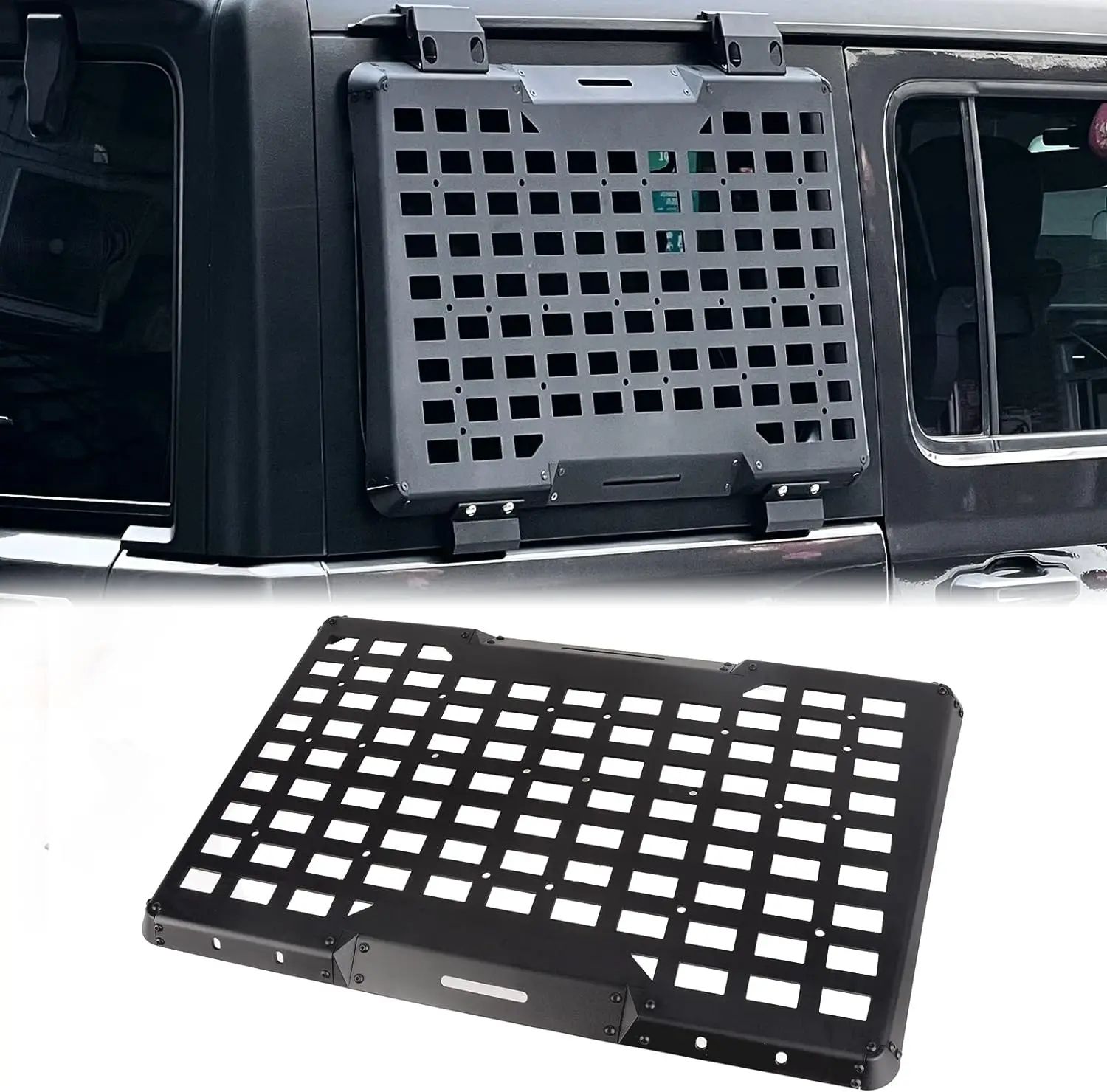 Modułowy panel Molle na tylną prawą szybę, zestaw do przechowywania, organizer do bagażnika, do Jeep Wrangler JL 2018-2026 4-drzwiowy