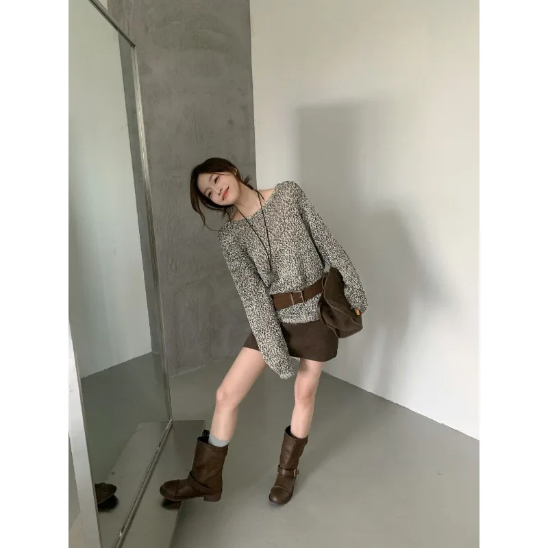 Nuovo maglione versatile alla moda autunnale per donna maglione pullover girocollo ampio da donna con cintura