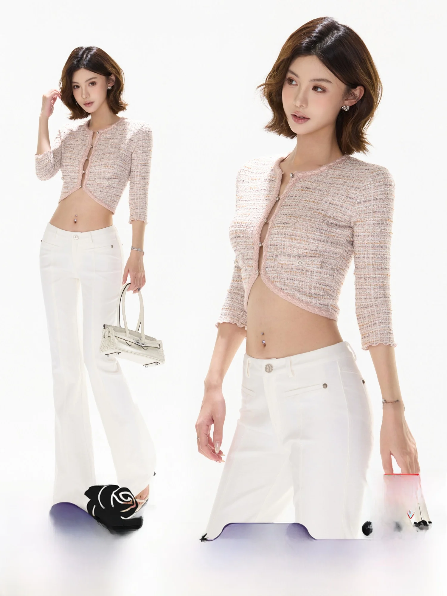 

Корейский стильный короткий вязаный кардиган CYNR оригинального дизайна с цветочным кружевом и рукавом до локтя, сексуальный женский топ из мягкого полиэфирного волокна