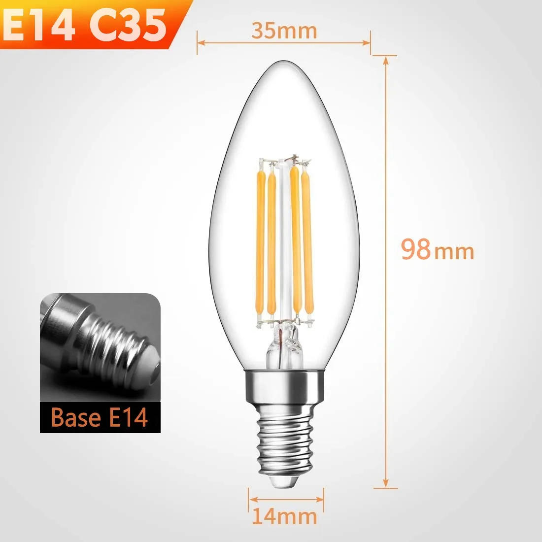 10pcs 6W 4W 2W E14 LED Bulb AC220/240V Filament Candle Light C35 Edison Glass Bulb Retro Antique Vintage Style Cold White Warm