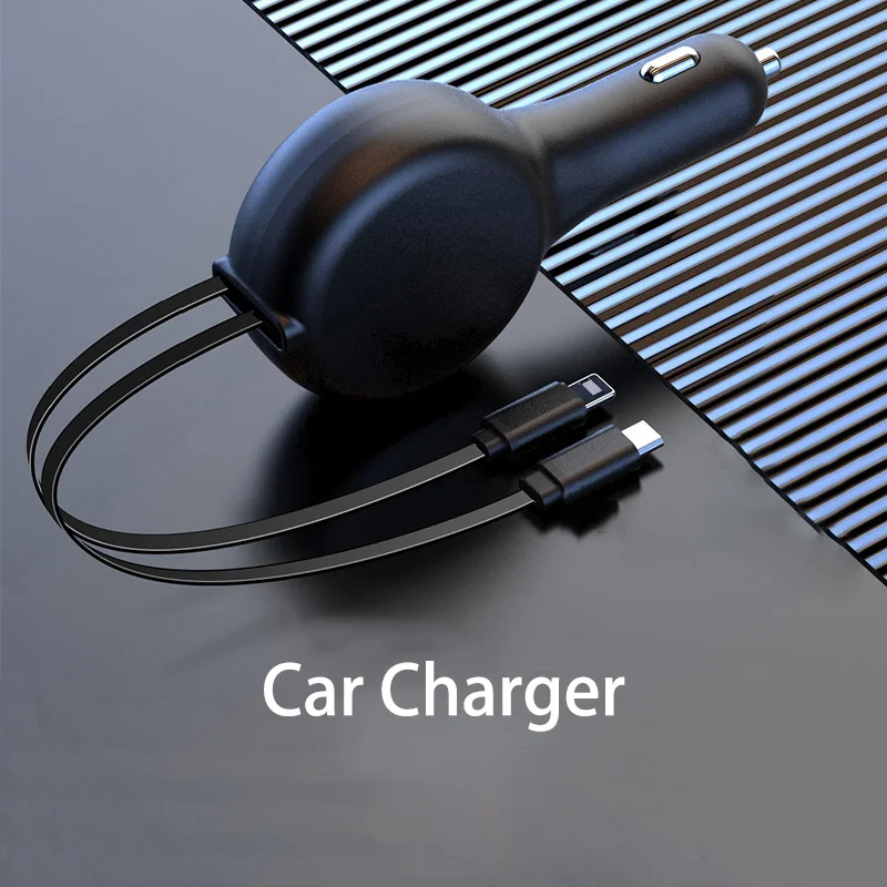 30W Retractable Car Charger USB Type C For IPhone Samsung Fast Charge Cord Cigarette Lighter Adapter