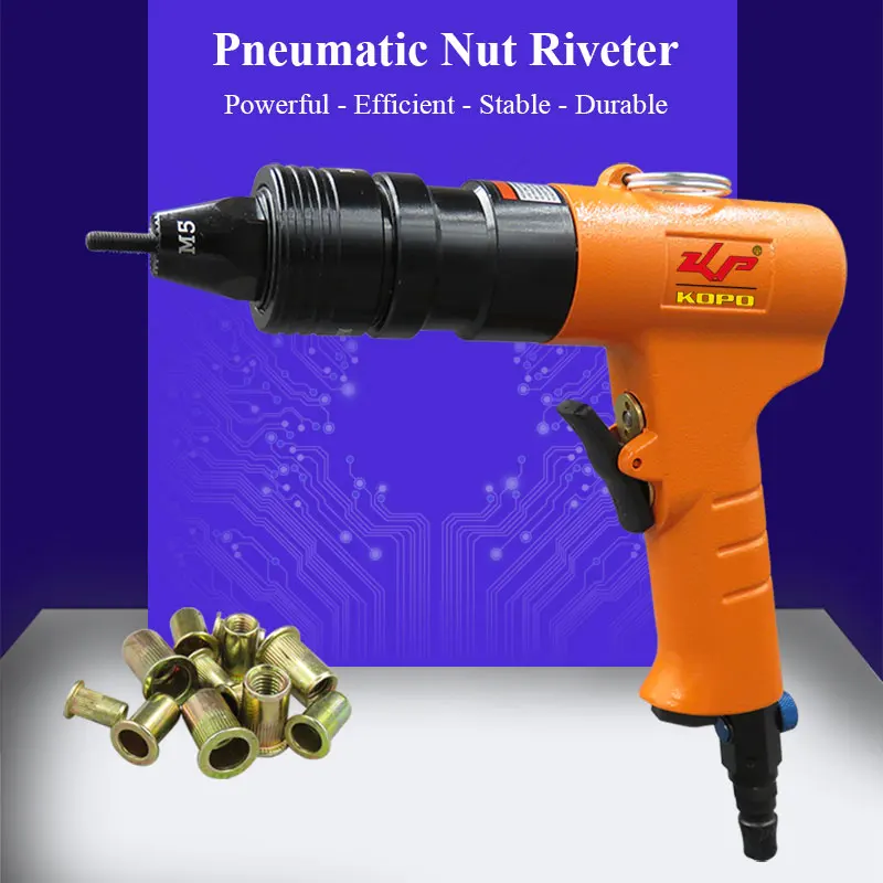 KOPO Air Nut Riveter Industrial Grade Pneumatic Riveting Tool Self-Locking Head Air Riveter Gun for M3 M4 M5 M6 M8 M10 M12 Nuts